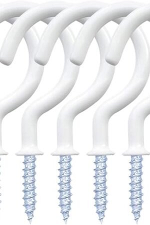 yuntop 12 Pack Vinyl Coated Ceiling Hooks, Multi-Function Wall Hooks for Indoors Outdoors (White, 1-1/4 Inch)