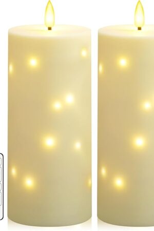 Waterproof Outdoor Candles with Timer & Remote - Battery Operated LED Candles, Realistic Flameless Plastic Pillar, Pack of 2 (4" D x 10" H, Ivory) for Patio, Garden Camping Rainy Weather