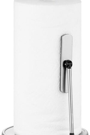Dailyart Paper Towel Holder for One Hand Tear - Countertop with Tension Arm & Non Slip Weighted Base, Stainless Steel Paper Towel Holder Stand for Kitchen Bathroom, Black