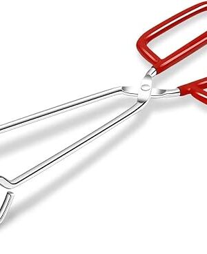 10-Inch Heavy Duty Stainless Steel Kitchen Tongs - Non-Slip Comfortable Red Grip, Scissor Design, Heat Resistant for BBQ and Cooking