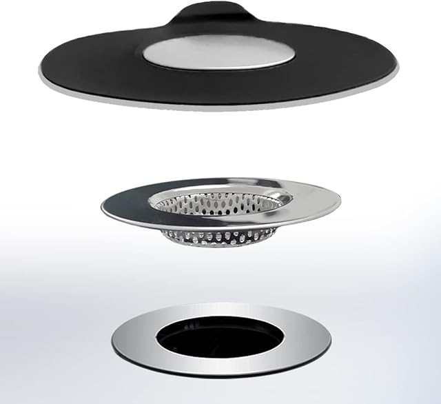 2PCS Bathtub Stopper Hair Catcher Kit, Bathtub Drain Strainer, Tub Stopper Plug Cover, Sink Filter, Silicone Drain Stopper for Bathroom, Laundry (Black)