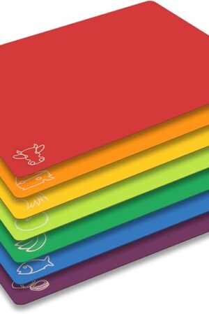 Cutting Board Mats Flexible Plastic Colored Mats with Food Icons, Fotouzy BPA-Free, Non-Porous, Anti-skid back and Dishwasher Safe, Set of 7 Rainbow - 7 Pieces