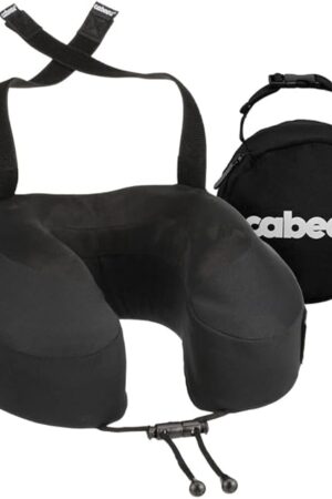 Cabeau Airplane Travel Pillow for Long Flights - Evolution S3 - Supportive Memory Foam with Seat Straps to Secure Your Head and Neck and Provides 360° Support (Jet Black)