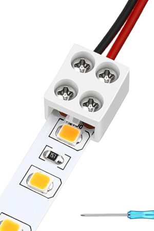 25 Pack erless Led Tape Light Connectors Tighten Screw Terminal Blocks 2 Pin 8mm Connector with Screwdriver Wire to Strip Connector for 5v 12v 24v Monochrome LED Low Voltage Strip Decorative, 2P8MM