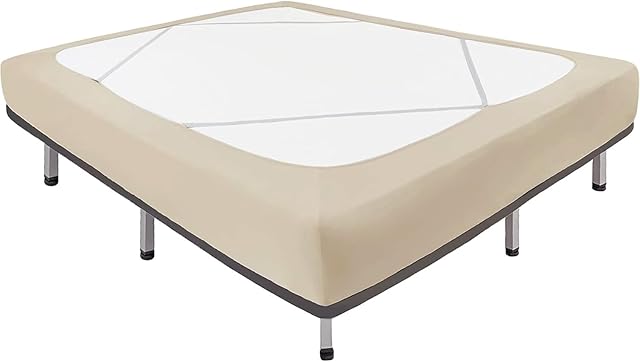 Biscaynebay Decorative Box Spring Cover Queen Size, Light Camel Luxurious Jersey Knitting Stretchy Wrap Around 4 Sides Bed Skirt for Home/Hotels, Easy Fit Wrinkle & Fade Free Machine Washable