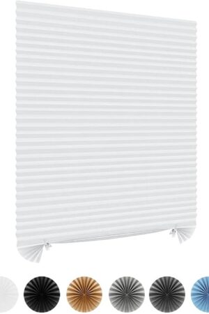 Window Blinds Cordless No Drill Cut to Size Clip On Stick On Self Adhesive Temporary Blinds Pleated Paper Blinds for Windows Doors Shades for Home Nursery Bedroom Kitchen Bathroom