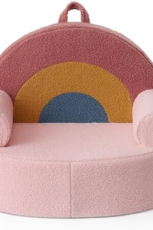 Blissful Diary Toddler Chair Comfy, Foam Kids Chair with Soft Teddy Plush, Toddler Reading Chair with Cute Arclet Designs- Blush Pink