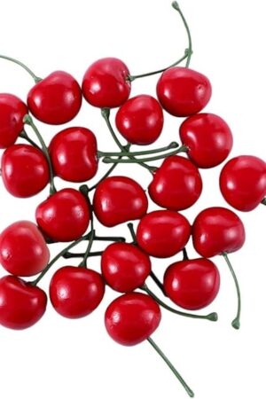 20pcs Red Artificial Cherries, Fake Fruit Decor Simulation Cherry Model Lifelike Fruit Cherry Ornament, Home Kitchen Party Decoration Desk Ornament Photography Prop