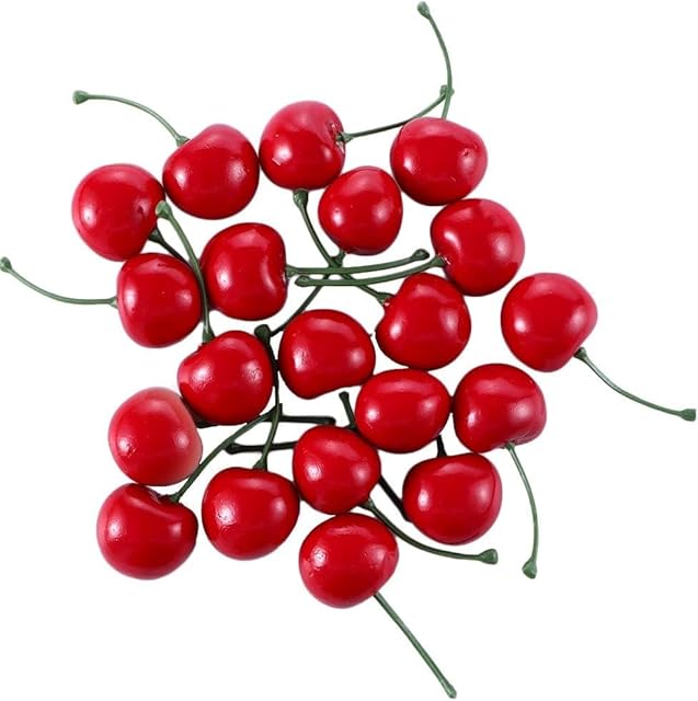 20pcs Red Artificial Cherries, Fake Fruit Decor Simulation Cherry Model Lifelike Fruit Cherry Ornament, Home Kitchen Party Decoration Desk Ornament Photography Prop