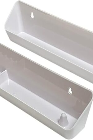 Bueyfolt 14" Kitchen Sink Front Tip-Out Accessory Trays with Mounting Screws, White, 2 Pack (Conventional Open Tray and Accessory Tray with Ring Holder and Soap Dish) Hinges are Not Included