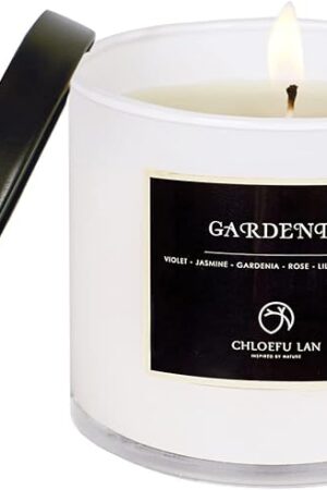 Chloefu LAN Premium Gardenia Scented Candle for Men & Women, Highly Scented, 7.1oz|45 Hour Long Lasting, All Natural Soy Candles, Home Decor, White Glass Jar Candle with Gift Box