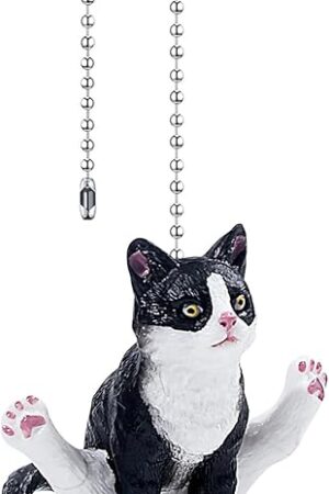 Cat Ceiling Fan Pull Chain,Cute Realistic Gym Cat Fan String Pulls Charm Extension Decorative,12in 3mm Diameter Beaded Fan Light Pull Chains Extender Ornaments with Connector for Kids Room