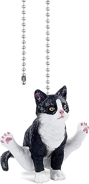 Cat Ceiling Fan Pull Chain,Cute Realistic Gym Cat Fan String Pulls Charm Extension Decorative,12in 3mm Diameter Beaded Fan Light Pull Chains Extender Ornaments with Connector for Kids Room