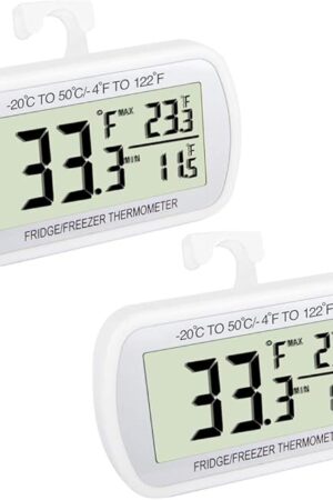 Waterproof Refrigerator Fridge Thermometer, Digital Freezer Room Thermometer, Max/Min Record Function Large LCD Screen and Magnetic Back for Kitchen, Home, Restaurants (2 Pack)
