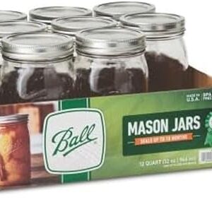 Ball - 32oz Wide Mouth Jars with Lids & Bands 12 Pack Jars, Large Glass Mason Jar for Food Storage with airtight Lid, 0.25 Gallon Glass Jar with Lid and Bands, Set of 12
