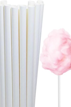 Cotton Candy Cones Penta Angel 24Pcs 11.8" Cotton Candy Holder Stick Paper Straw Cones for Birthday Wedding Party Candy Making (White-24pcs)