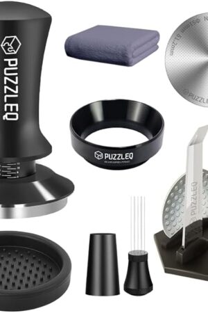 51mm Espresso Accessories Kit, Spring Loaded Calibrated Tamper,mat，WDT Tool，Dosing Funnel，Puck Screen kit，Basket Removal Tool ，Cleaning ClothSet， Fits Espresso Coffee Machines and 51 mm Portafilters
