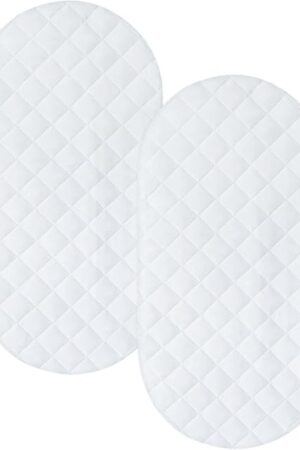 Bassinet Mattress Pad Cover Fit for Hourglass/Oval Bassinet Mattress, Waterproof Bassinet Mattress Protector Quilted Bassinet Sheets (32"x17") 2 Pack for Boys Girls, White
