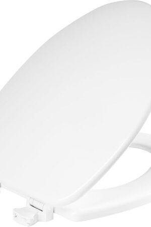 CHURCH Toilet Seat, Easy Clean Hinges Release for Deep Cleans, Durable Enameled Wood Seat, Elongated, White