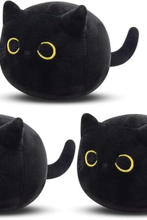 Black Cat Plush, 3Pcs Cute Mini Black Cat Stuffed Animal for Home Decoration, Soft Cat Plush Birthday for Kids Boys Girls