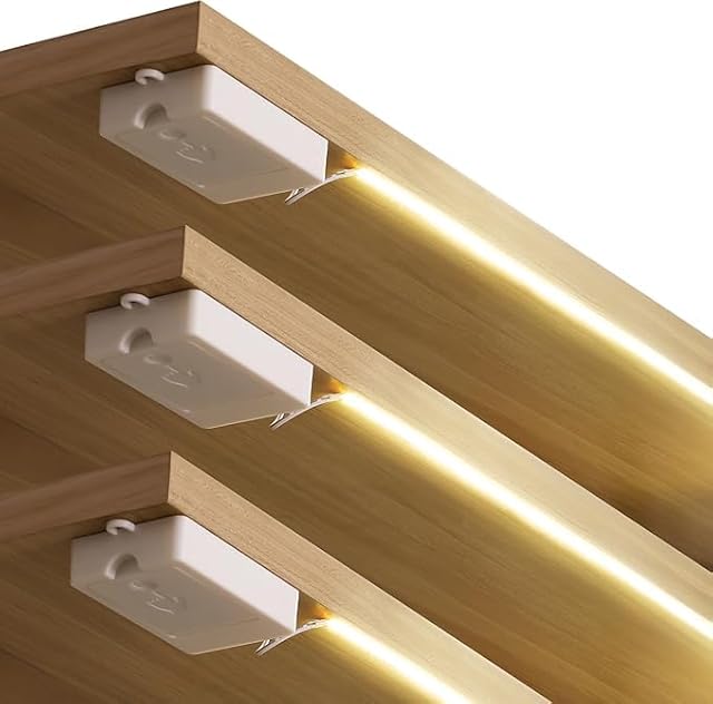 3 Pack COB LED Strip Lights, 3.3ft 320 LEDs Battery Powered LED Strip Lights, Flexible Cuttable light strips for Shelves, Under Cabinet Lighting, Closet, Cordless Click Light, 4000K Natural White