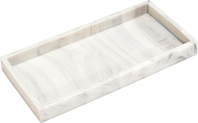 DNC 7.9" Small Silicone Bathroom Vanity Tray for Counter, Kitchen Sink Soap Tray for Dish Holder Dispenser Countertop Toilet Tank Desk Organizer Marble White