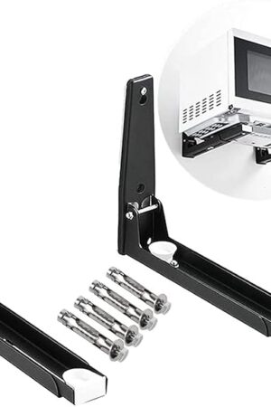 304 Stainless Steel Microwave Mount Bracket, Retrackable Foldable Microwave Oven Wall Mounted Stand Holder Rack Bracket for Home Kitchen Accessories, Black