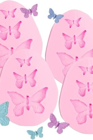 4 Pieces Butterfly Molds Silicone Mini Butterfly Chocolate Mold Fondant Candy Molds Cake Baking Mold DIY Polymer Clay and Cupcake Decorating