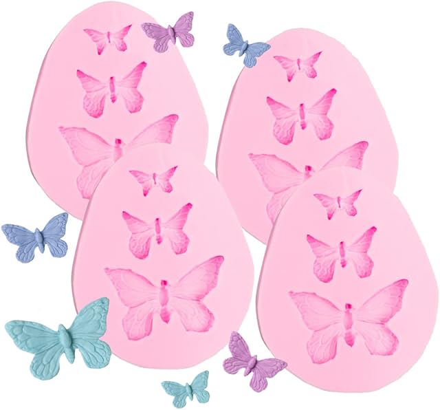 4 Pieces Butterfly Molds Silicone Mini Butterfly Chocolate Mold Fondant Candy Molds Cake Baking Mold DIY Polymer Clay and Cupcake Decorating