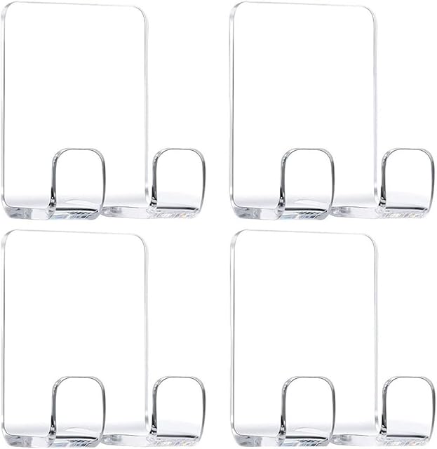 Clear Adhesive Hooks for Shower Wall Shaver Holder Razor Holder Storage Holders for Phone, Bathtub Organizers and Storage Shower Hook Kitchen Organizer for Razor Plug Towel (Clear-4pcs)