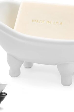 1piece 5.6" White Ceramic Mini Bathtub Soap Dish Small Planter Makeup Organizer Container Hamster Bathtub (White)