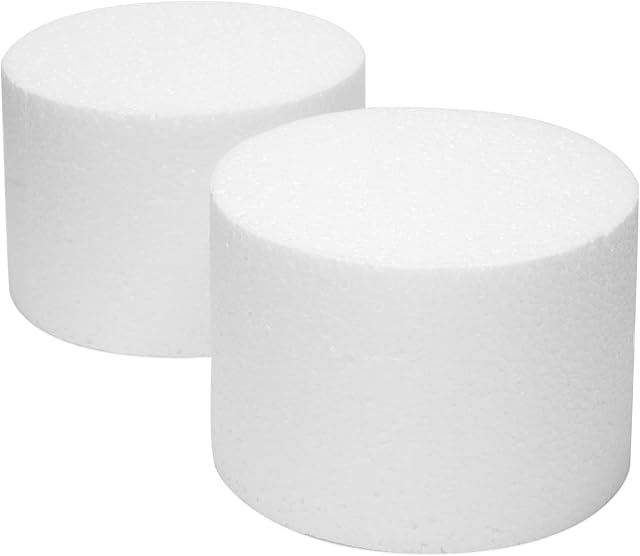 Bright Creations 2-Pack Foam Cake Dummies, 6 x 4 In - Round Foam Cylinders for Cake Decorating, Crafts, Fake Display Models for Parties, Weddings & Anniversaries