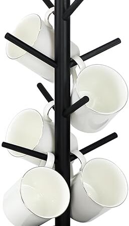 Bat Mug Holder Tree - 8 Hooks Coffee Mug Rack - Gothic Home Decor Wood Coffee Mug Tree for Countertop - Coffee Cup Holder for Halloween Kitchen Organizer & Coffee Bar Accessories, Black