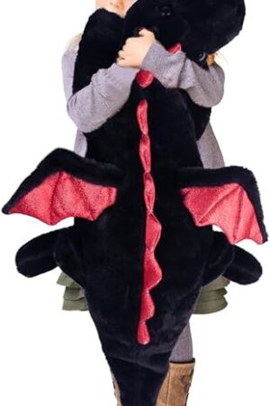 ARELUX Large 37in Cute Dragon Stuffed Animals Plush Toy Soft Black Pterosaur Plushie Giant Fuzzy Dinosaur Pillow Plushies with Wings Cuddly for Friends Family Member