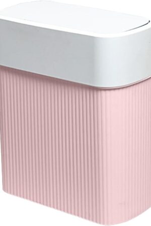 Bathroom Trash Can with Lid, 12L Small Plastic Garbage Can for Kitchen with Press Top Lid, 3.2 Gallon Slim Dog Proof Wastebasket Trash Bin for Office, Bedroom, Living Room, Home Cabinet-Pink