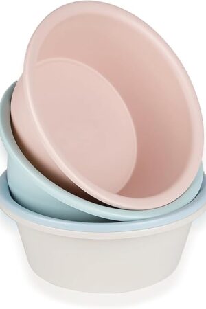 4 Pack Round Plastic Wash Basin, 5 Quart Small Basin Tub Stackable Camping Basin for Washing Face, Fruit, Dishes, Bottles, Home Kitchen Sink, 11.6 X 4.3 Inches, 4 Colors