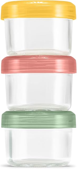 Ello Color Lock 3-Pack 4oz Reusable Glass Condiment Containers with Screw-on Leak-Proof Lid, Perfect for Salad Dressing Sauce Dips, Lunchbox Picnic, BPA-Free, Desert Festival