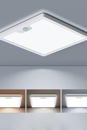 12in Motion Sensor Ceiling Light Wired, 3000K 4000K 5000K Selectable, 24W Flush Mount Square Motion Ceiling Light with 3 Timer for Closet Porch Stairs Hallway, White