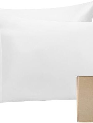 BIOWEAVES 100% Organic Cotton Pillow Cases 300 Thread Count Soft Sateen Weave GOTS Certified – Standard/Queen Size, Set of 2, White