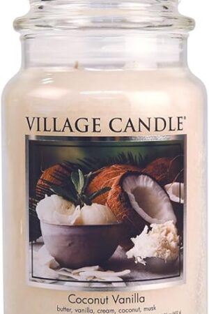Village Candle Coconut Vanilla Large Glass Apothecary Jar Scented Candle, 21.25 oz, White