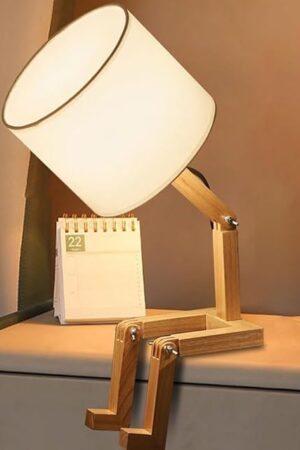 Cute Desk Lamp, Unique Table Lamp,Wooden Bedside Table Lamps Fun Quirky Robot Lamp Whimsical Cute Light for Home,Dorm Room,Kids Room,Office,Gift, Adjustable Shape