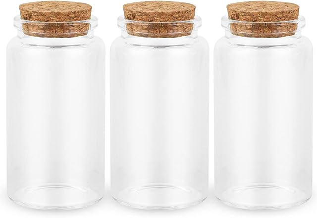 3PC100ML Empty Glass Jars with Cork Stoppers for DIY Art Crafts Projects Decoration Party Supplies and Wedding Party Favors for DIY Art Crafts Projects Decoration Party Supplies Wedding