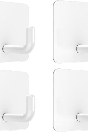 VIS'V Stainless Steel Adhesive Hooks, Self Adhesive White 4 Pcs