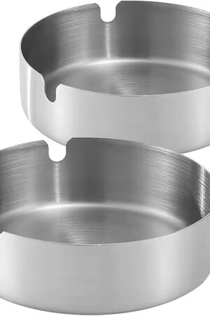 Ashtray Stainless Steel Cigarette Ashtray Ash Tray for Cigarettes 2 Pack (Silver, Large-3.94in)