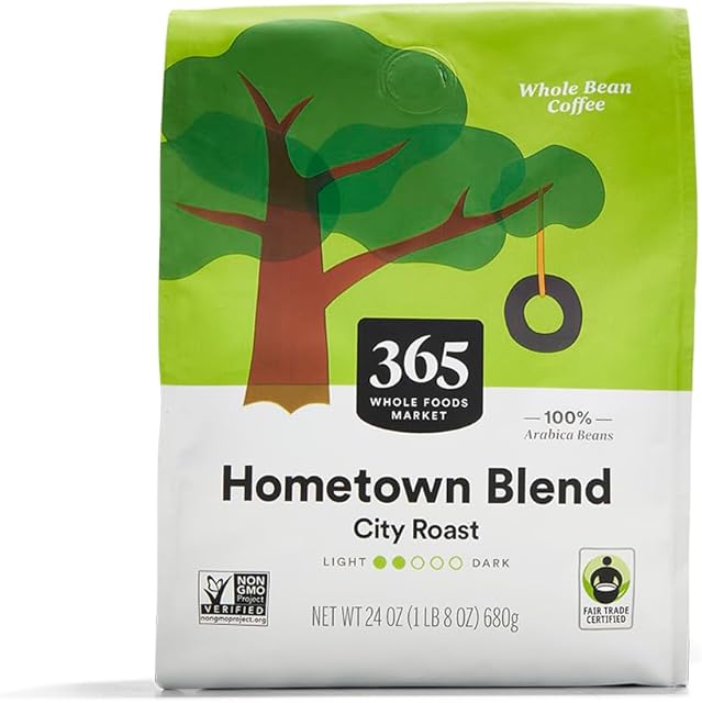 365 by Whole Foods Market, Hometown Blend Whole Bean Coffee, Medium-Light Roast, 24 Ounce