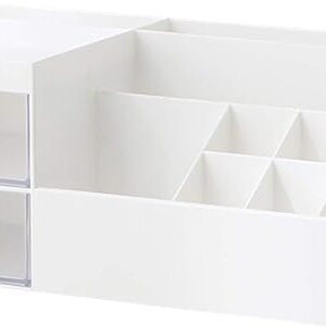 Cosmetic/Makeup Vanity Organizer Box, Mini Desk Storage for Office Supplies, Bathroom Counter or Dresser, White