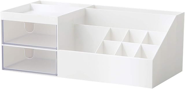 Cosmetic/Makeup Vanity Organizer Box, Mini Desk Storage for Office Supplies, Bathroom Counter or Dresser, White