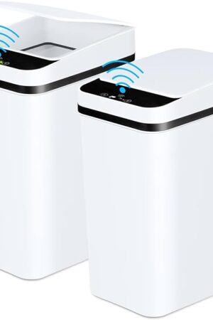 Bathroom Trash Cans with Lid 2 Pack 2.2 Gallon Touchless Automatic Motion Sensor Small Slim Garbage Can, Smart Electric Narrow Garbage Bin for Bedroom Office Kitchen (White)