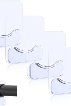 Adhesive Shower Curtain Rod Holder, 4 Pcs Tension Rod Holders, No Drilling | Invisible Rod Retainer, Transparent Wall Mount Holder for Shower Curtain Rod(Rod Not Included)