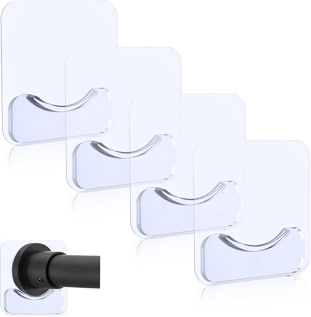 Adhesive Shower Curtain Rod Holder, 4 Pcs Tension Rod Holders, No Drilling | Invisible Rod Retainer, Transparent Wall Mount Holder for Shower Curtain Rod(Rod Not Included)